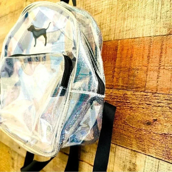 Victoria Secrets Pink Mini Clear Sparkle Dog Backpack - Picture 4 of 8